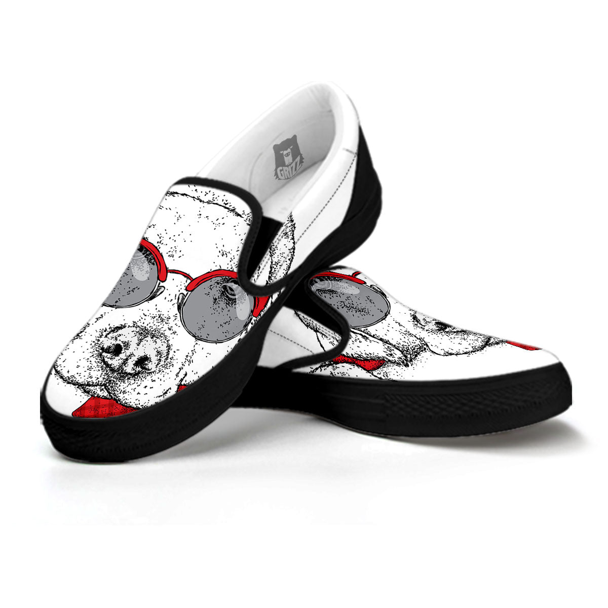 Labrador Retriever Hipster Print Black Slip On Shoes-grizzshop