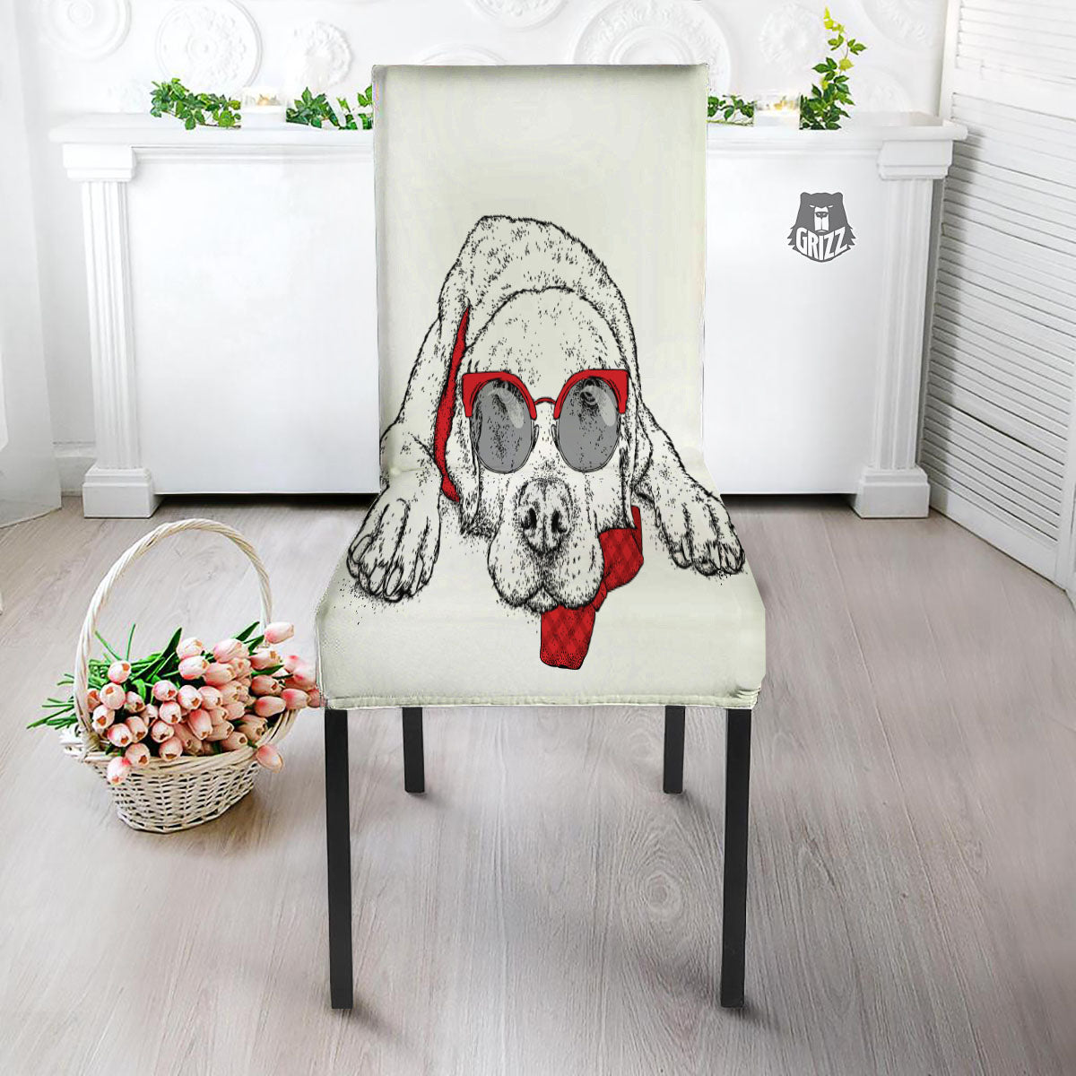 Labrador Retriever Hipster Print Dining Chair Slipcover-grizzshop