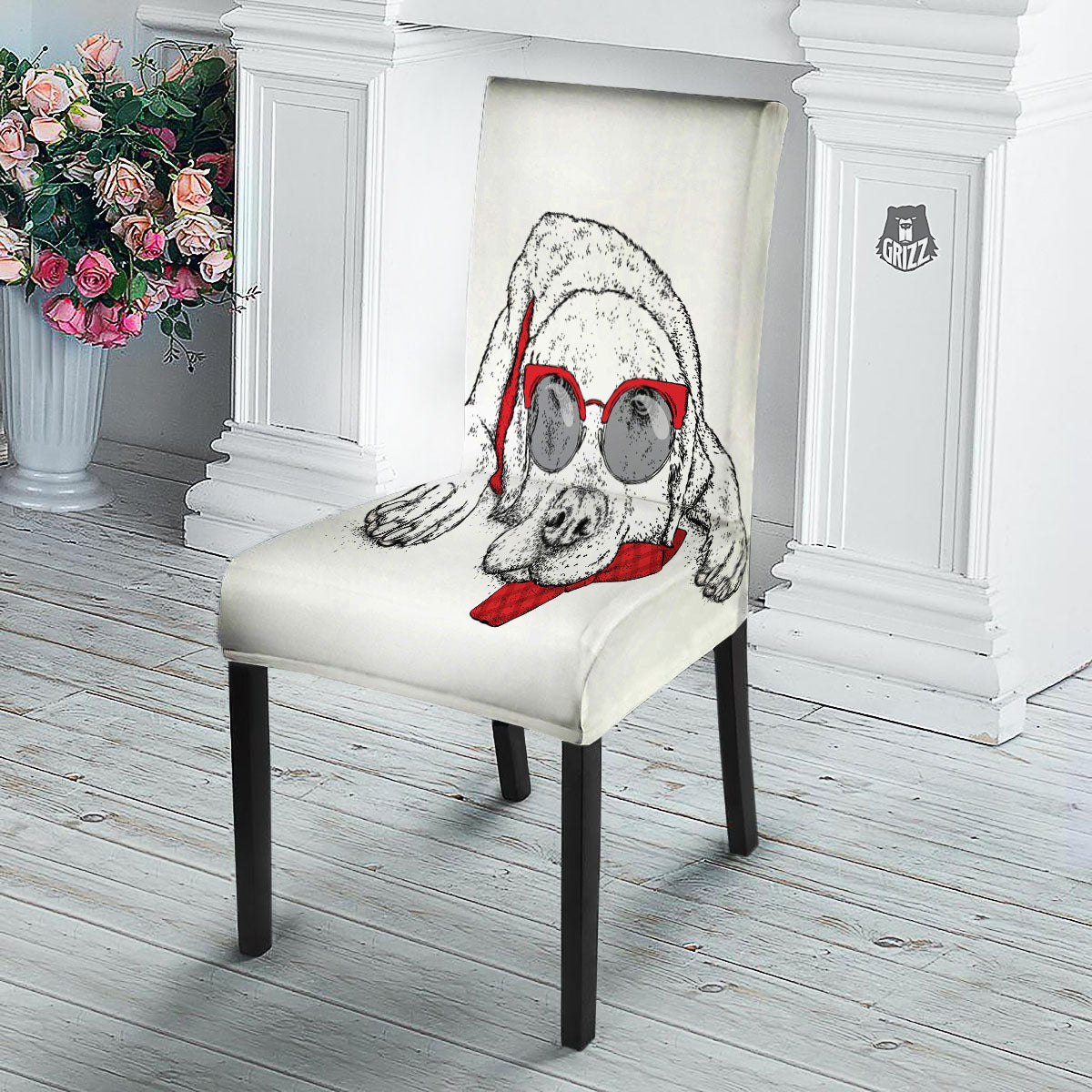 Labrador Retriever Hipster Print Dining Chair Slipcover-grizzshop
