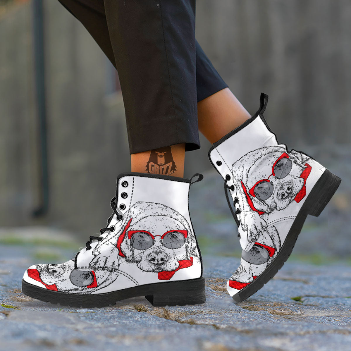 Labrador Retriever Hipster Print Leather Boots-grizzshop