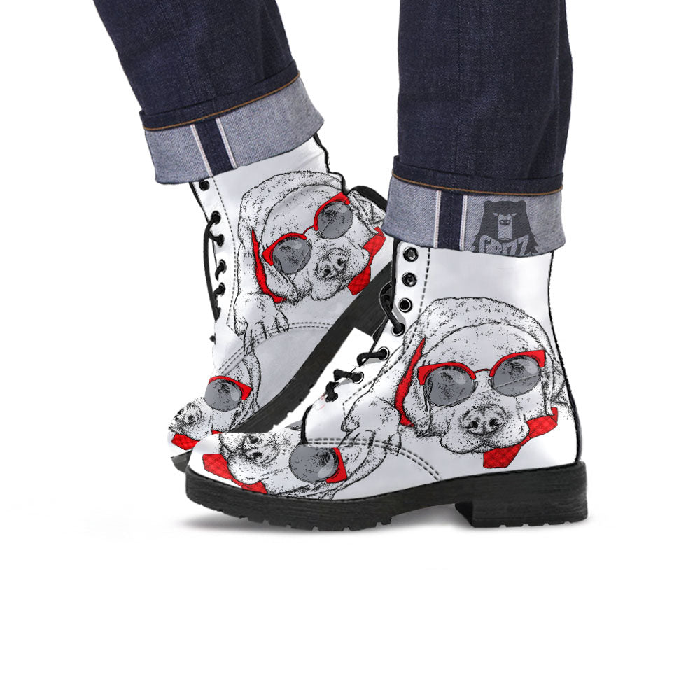 Labrador Retriever Hipster Print Leather Boots-grizzshop