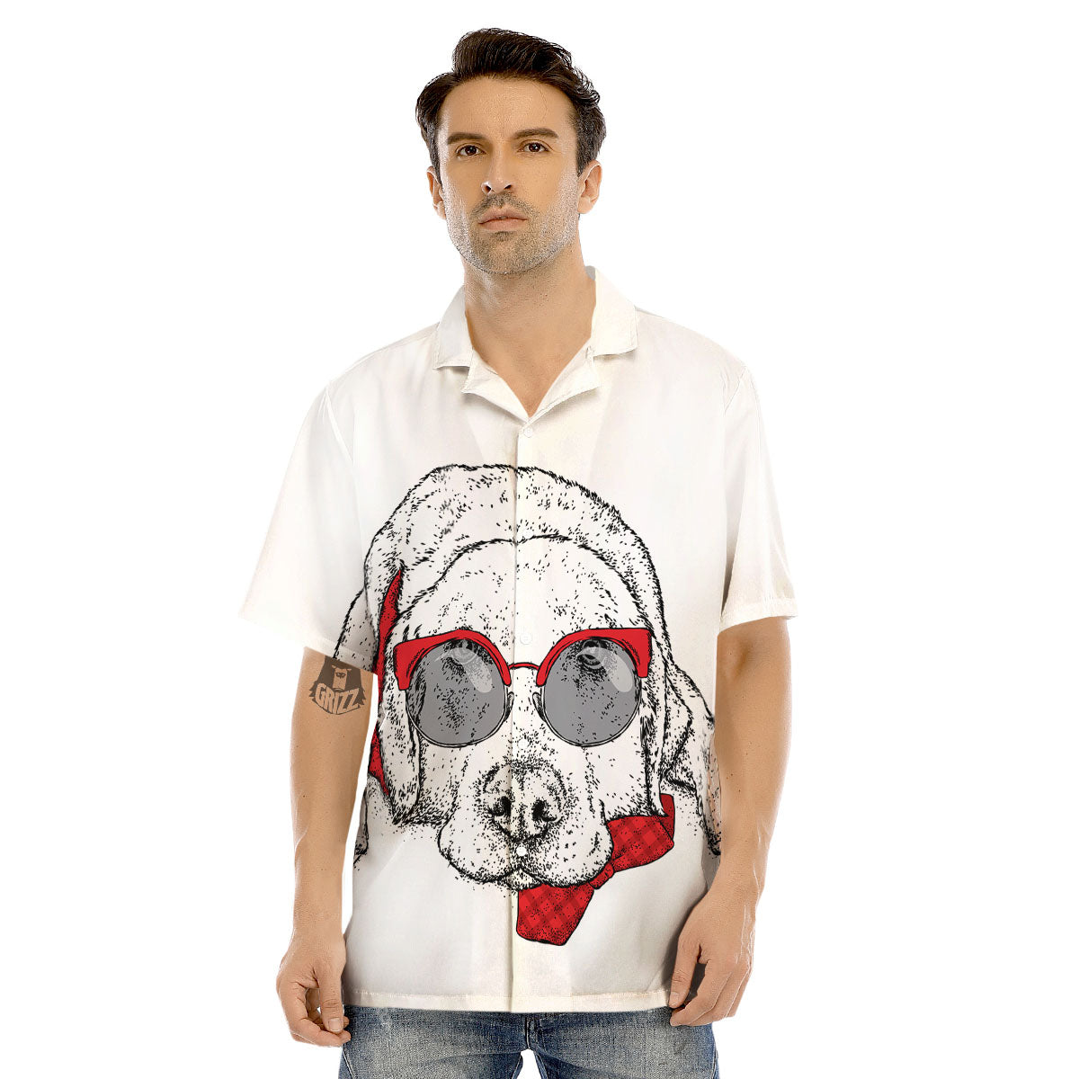 Labrador Retriever Hipster Print Men's Hawaiian Shirt-grizzshop