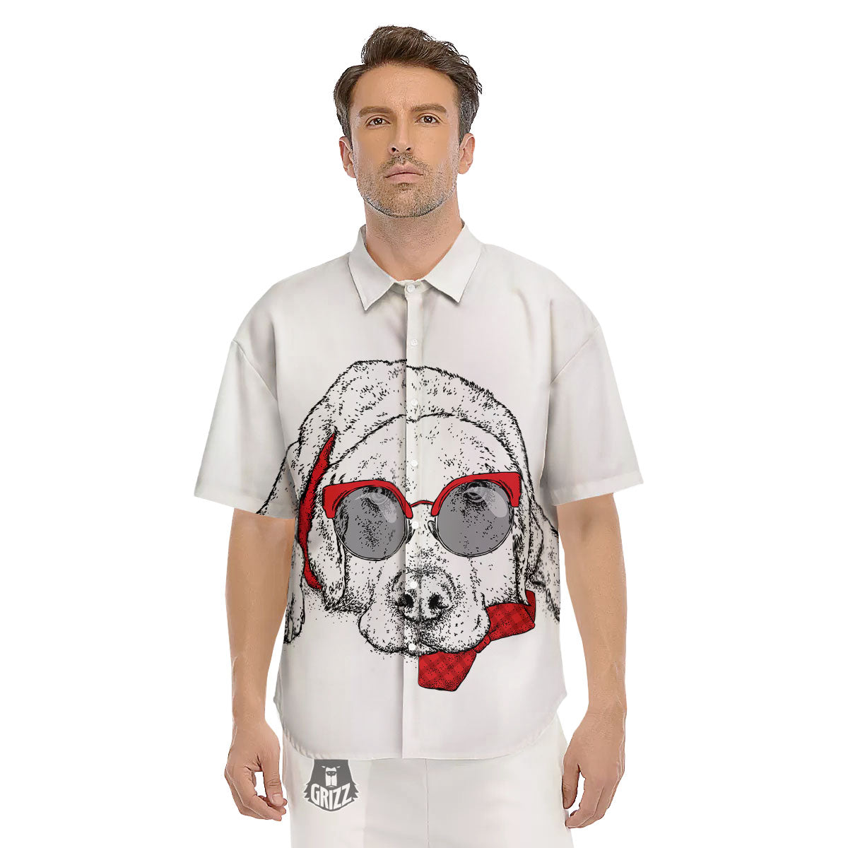 Labrador Retriever Hipster Print Men's Short Sleeve Shirts-grizzshop