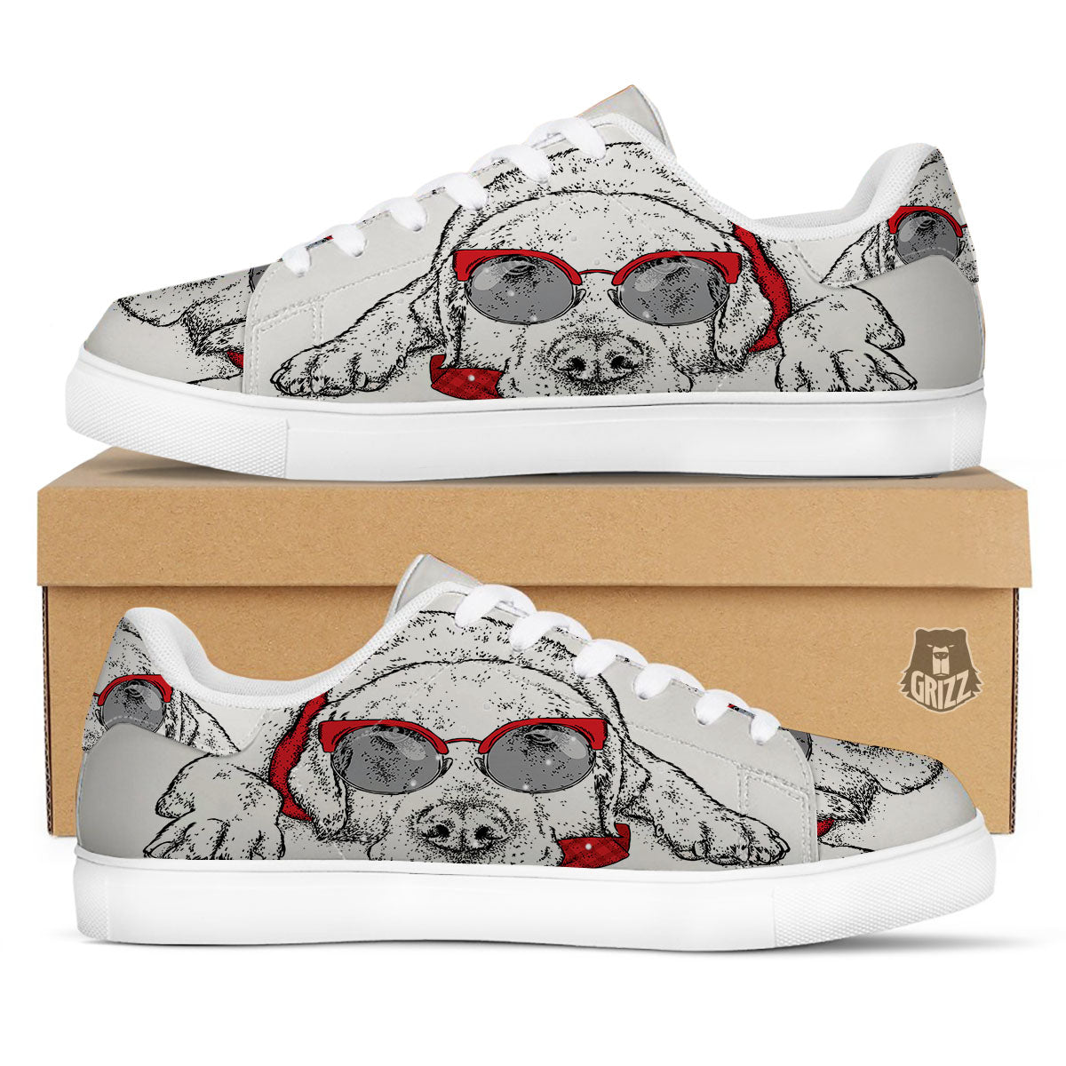 Labrador Retriever Hipster Print White Low Top Sneakers-grizzshop