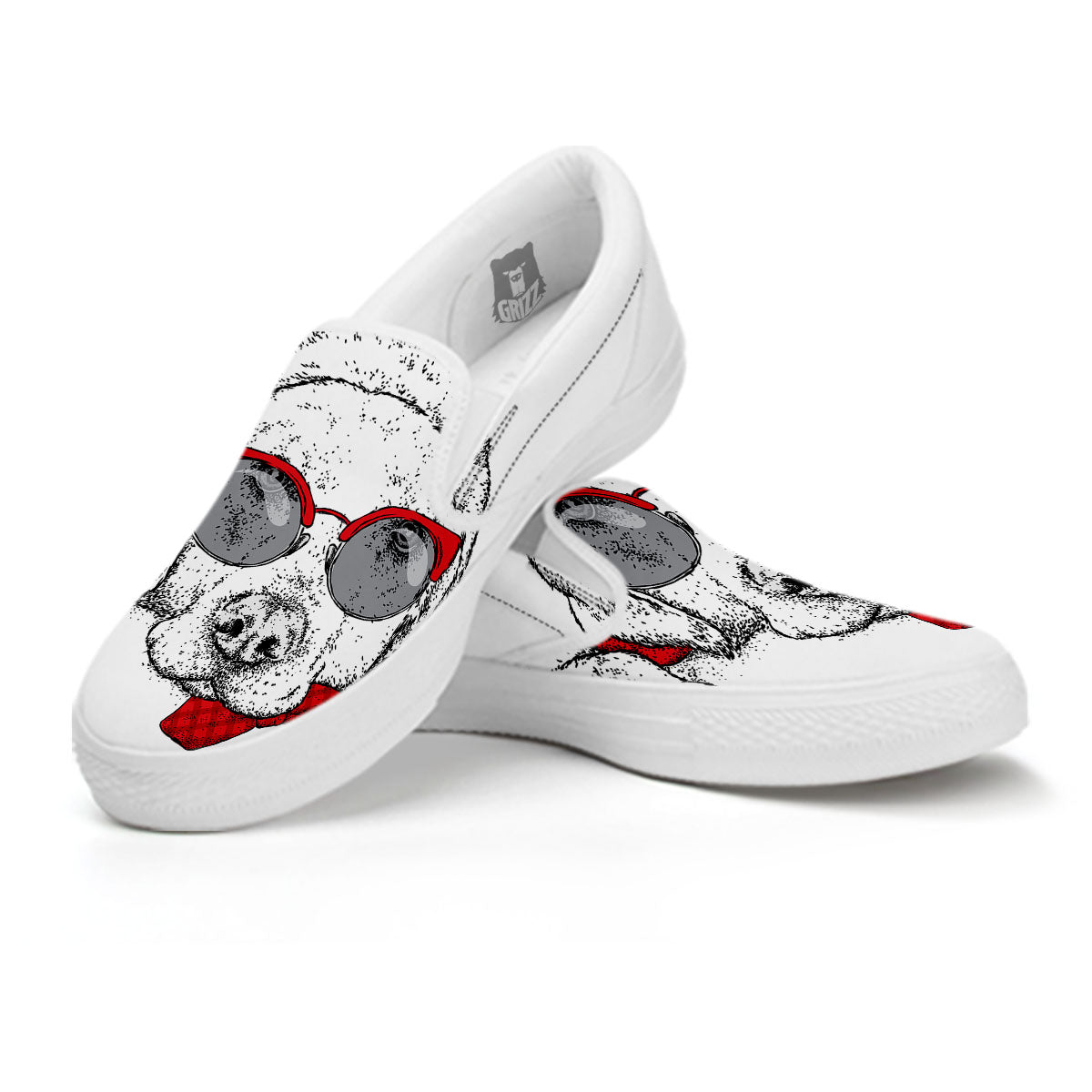 Labrador Retriever Hipster Print White Slip On Shoes-grizzshop