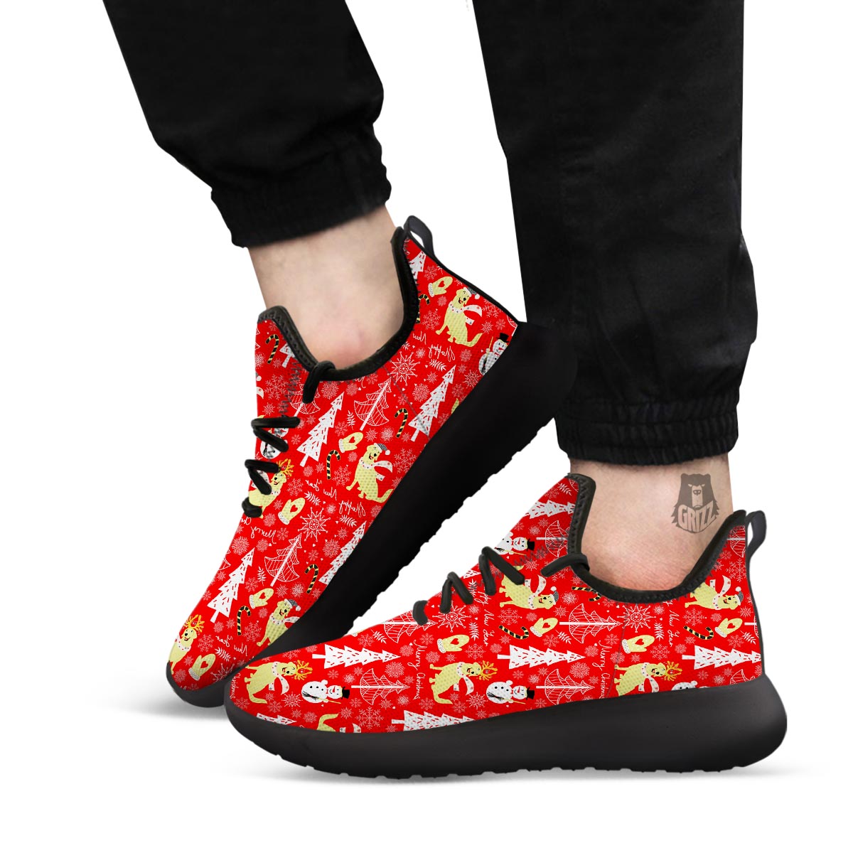 Labrador Retriever Snowman Print Pattern Black Athletic Shoes-grizzshop
