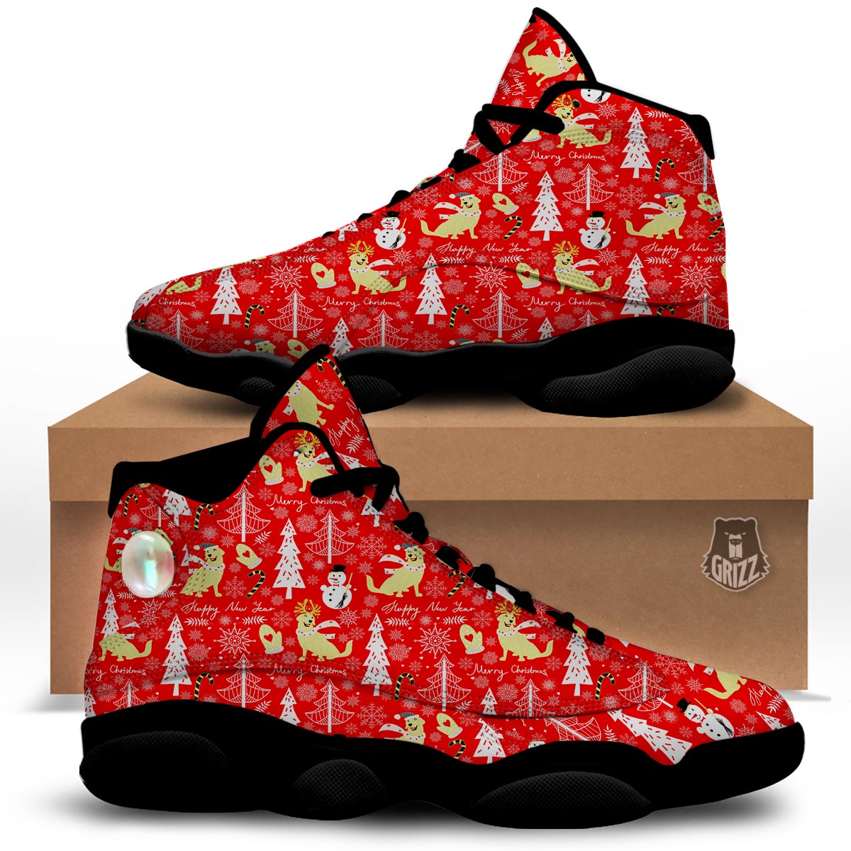 Labrador Retriever Snowman Print Pattern Black Basketball Shoes-grizzshop
