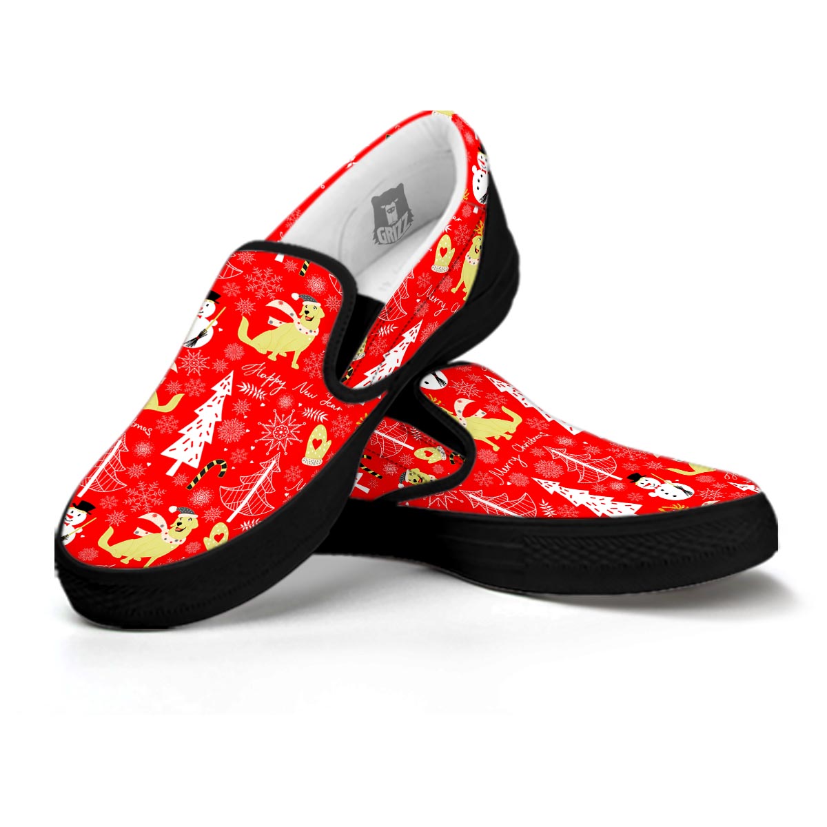 Labrador Retriever Snowman Print Pattern Black Slip On Shoes-grizzshop