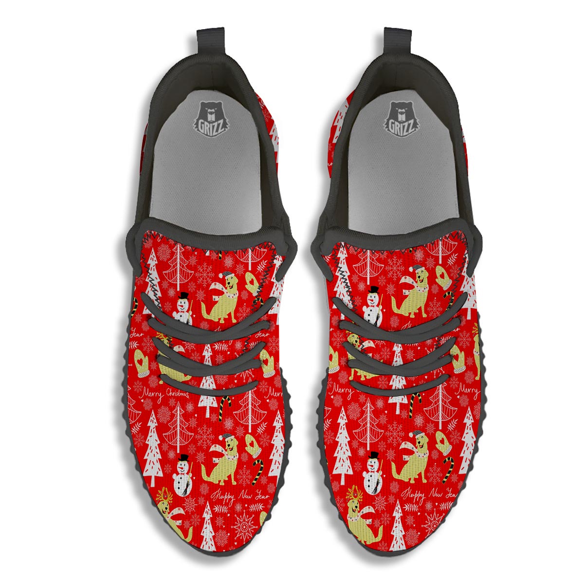 Labrador Retriever Snowman Print Pattern Black Walking Shoes-grizzshop