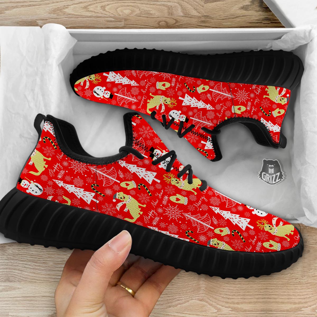 Labrador Retriever Snowman Print Pattern Black Walking Shoes-grizzshop