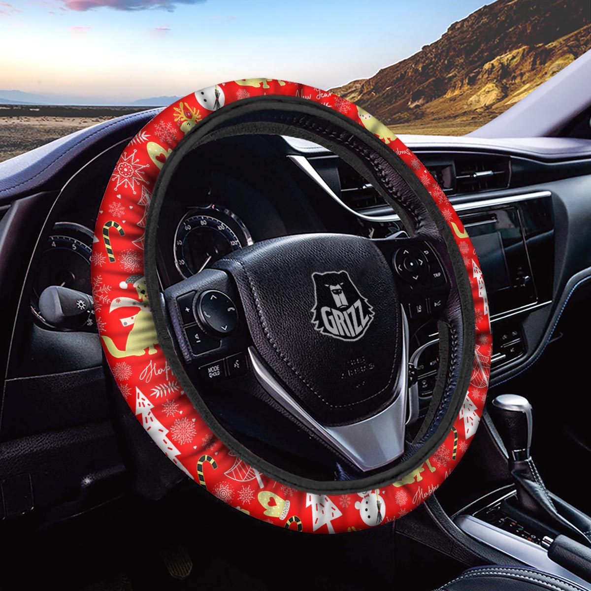 Labrador Retriever Snowman Print Pattern Car Steering Wheel Cover-grizzshop