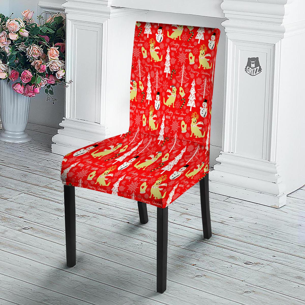 Labrador Retriever Snowman Print Pattern Dining Chair Slipcover-grizzshop