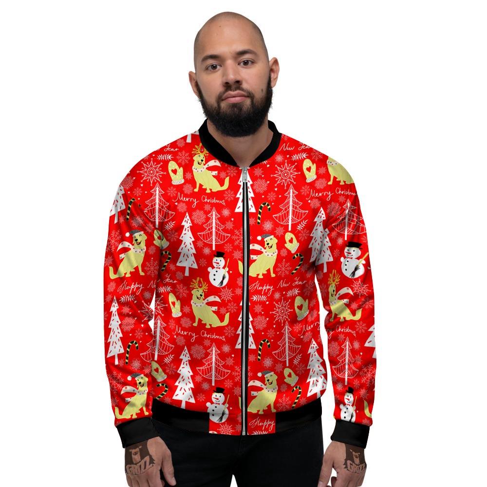 Labrador Retriever Snowman Print Pattern Men's Bomber Jacket-grizzshop