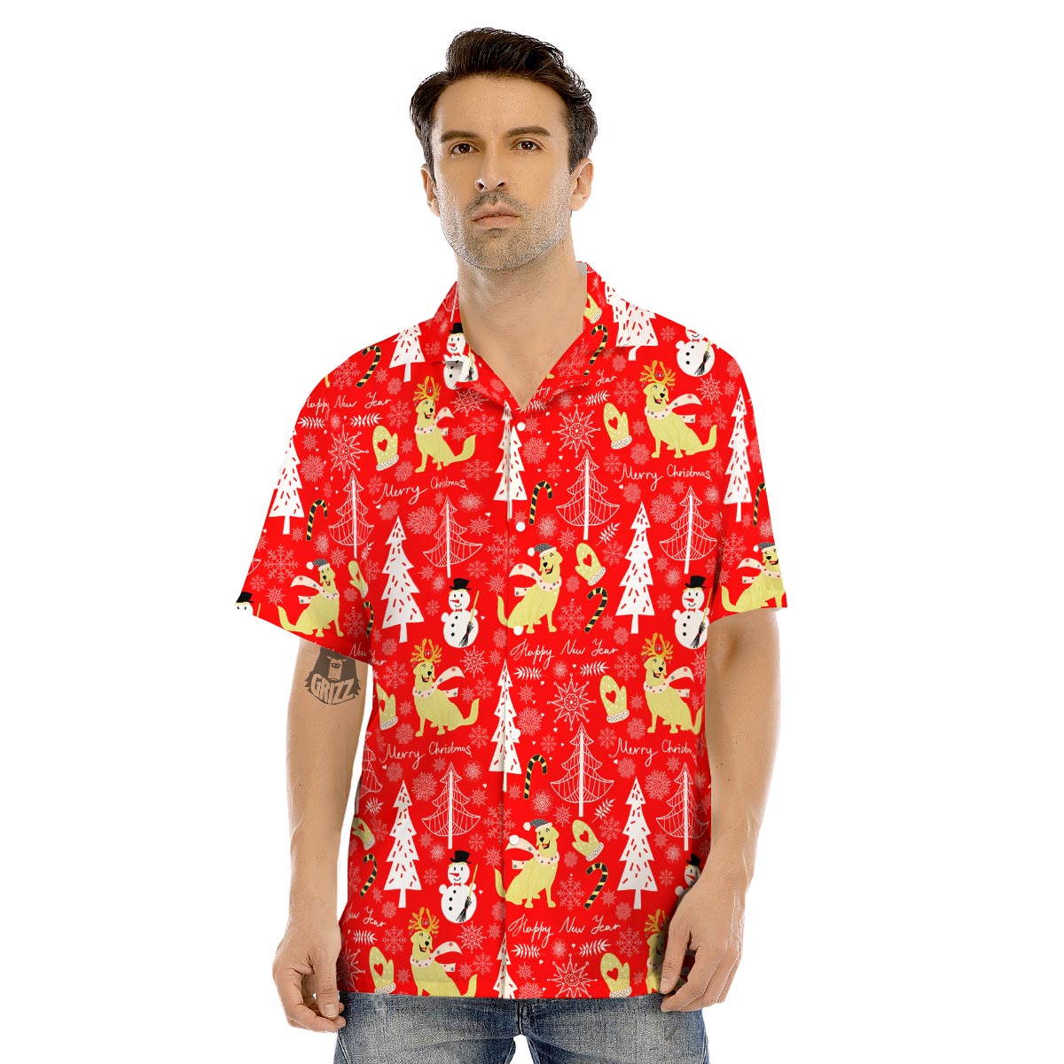 Labrador Retriever Snowman Print Pattern Men's Hawaiian Shirt-grizzshop
