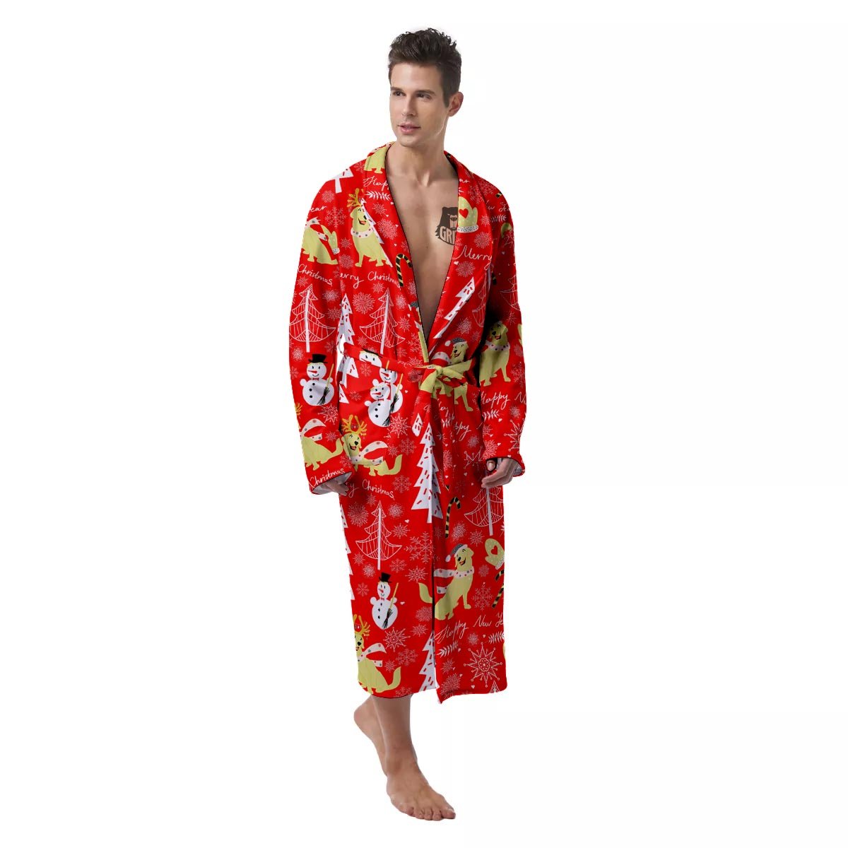 Labrador Retriever Snowman Print Pattern Men's Robe-grizzshop