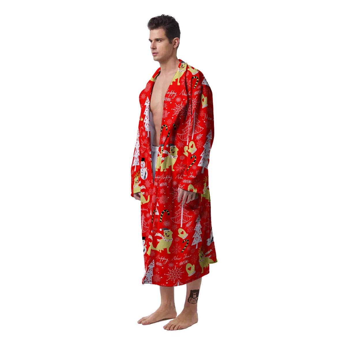 Labrador Retriever Snowman Print Pattern Men's Robe-grizzshop