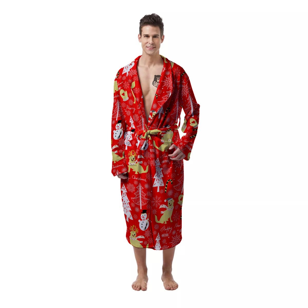 Labrador Retriever Snowman Print Pattern Men's Robe-grizzshop