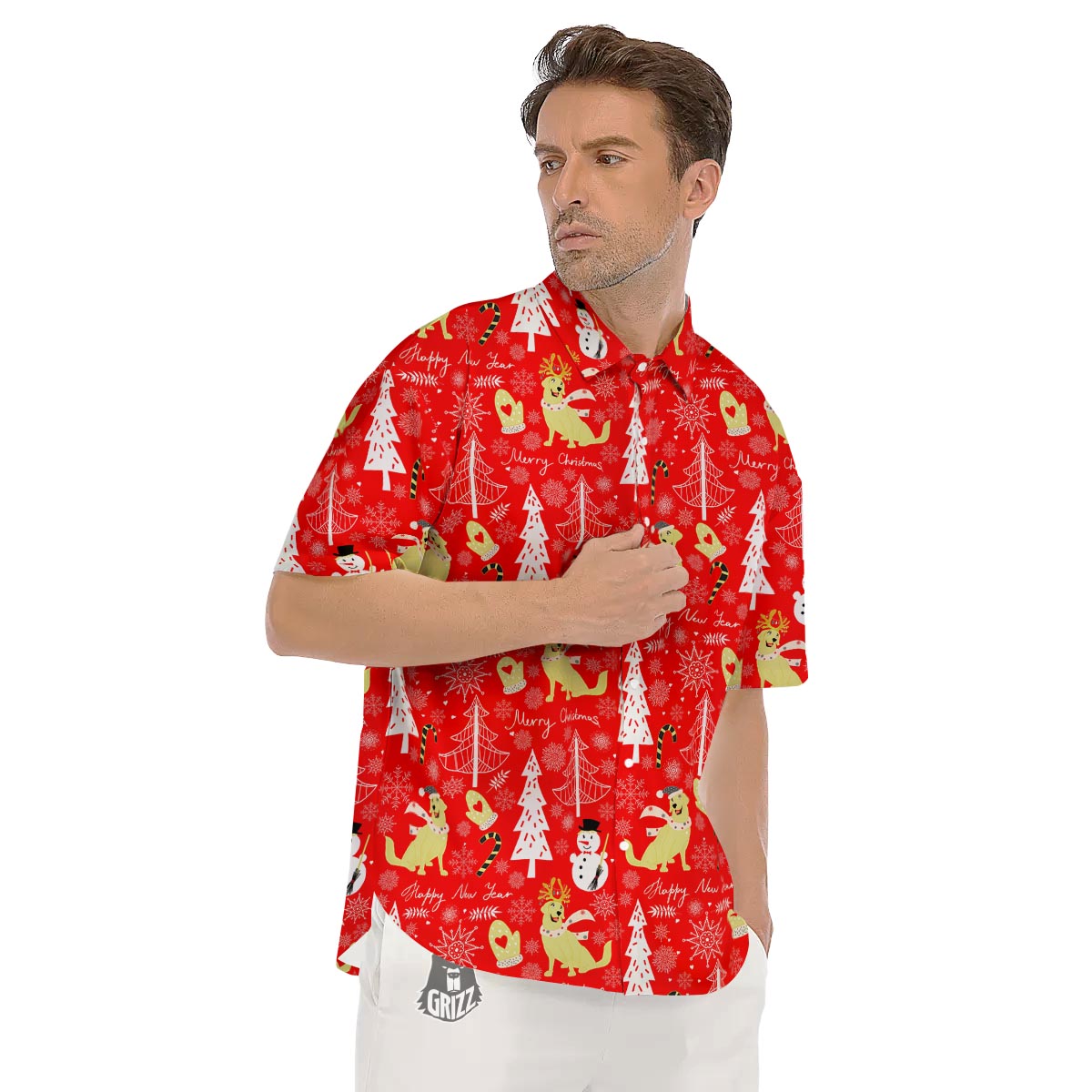 Labrador Retriever Snowman Print Pattern Men's Short Sleeve Shirts-grizzshop