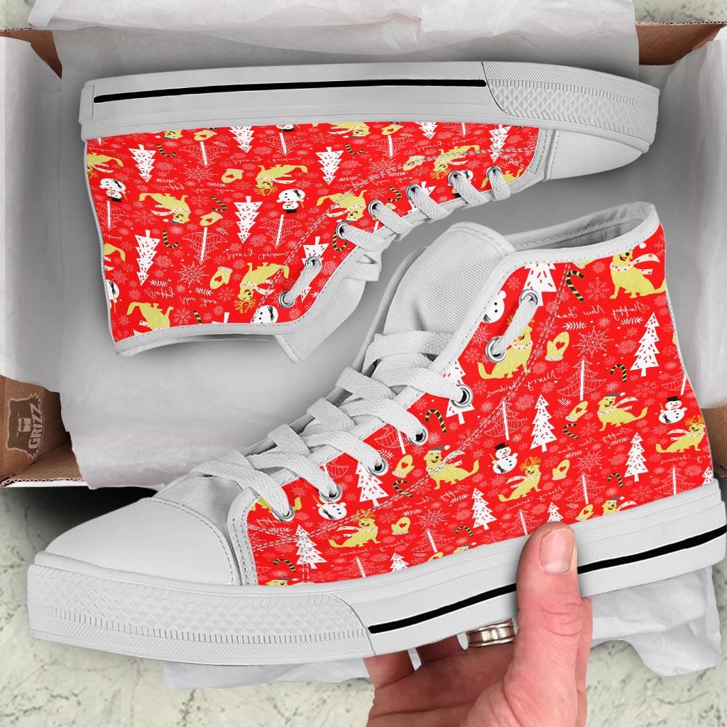 Labrador Retriever Snowman Print Pattern White High Top Shoes-grizzshop