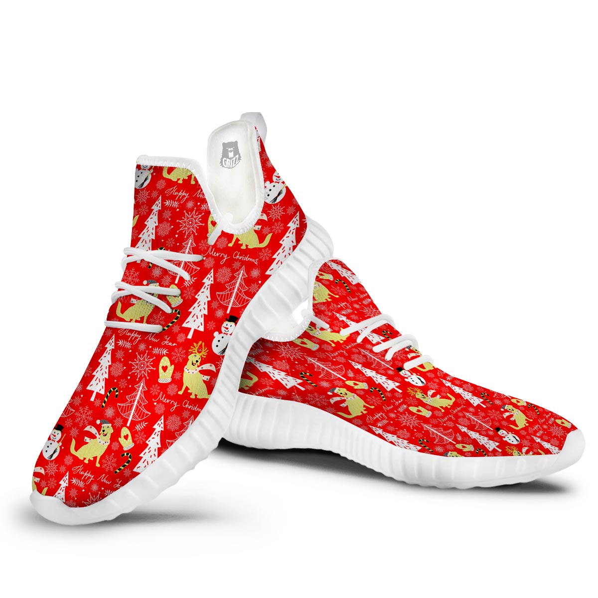 Labrador Retriever Snowman Print Pattern White Walking Shoes-grizzshop