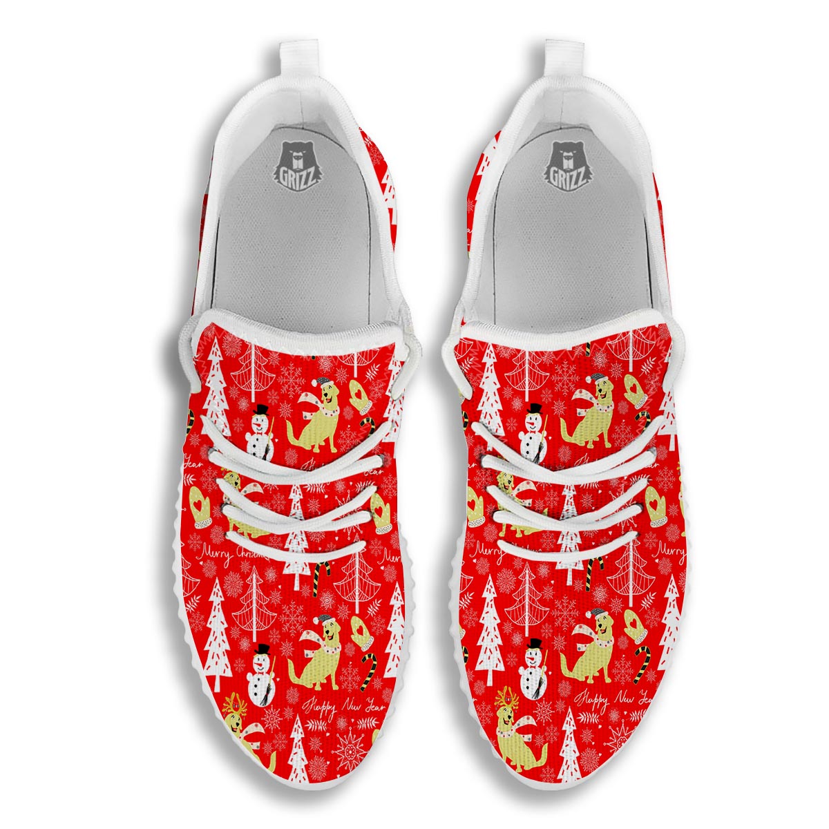 Labrador Retriever Snowman Print Pattern White Walking Shoes-grizzshop