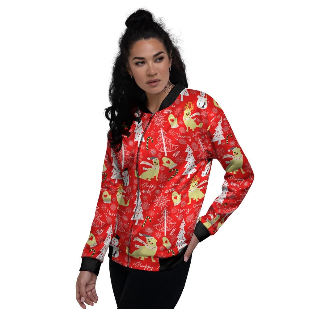 Labrador Retriever Snowman Print Pattern Women's Bomber Jacket-grizzshop
