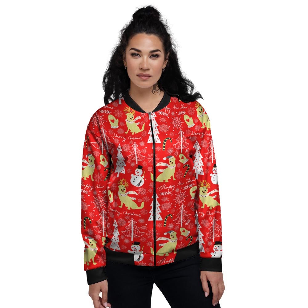 Labrador Retriever Snowman Print Pattern Women's Bomber Jacket-grizzshop