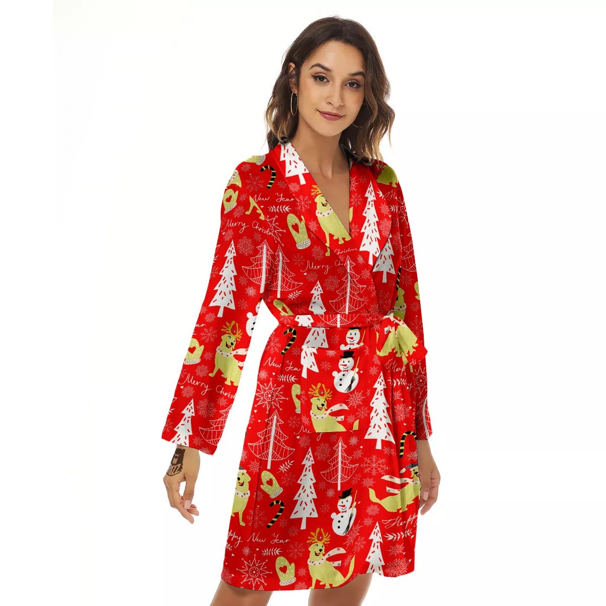 Labrador Retriever Snowman Print Pattern Women's Robe-grizzshop