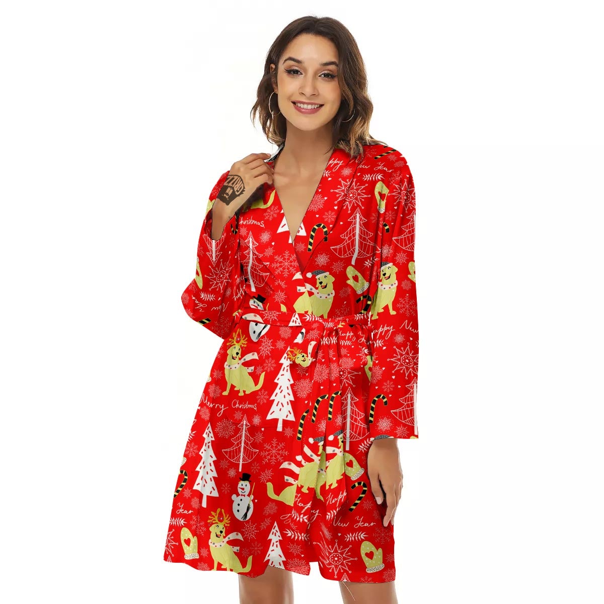 Labrador Retriever Snowman Print Pattern Women's Robe-grizzshop