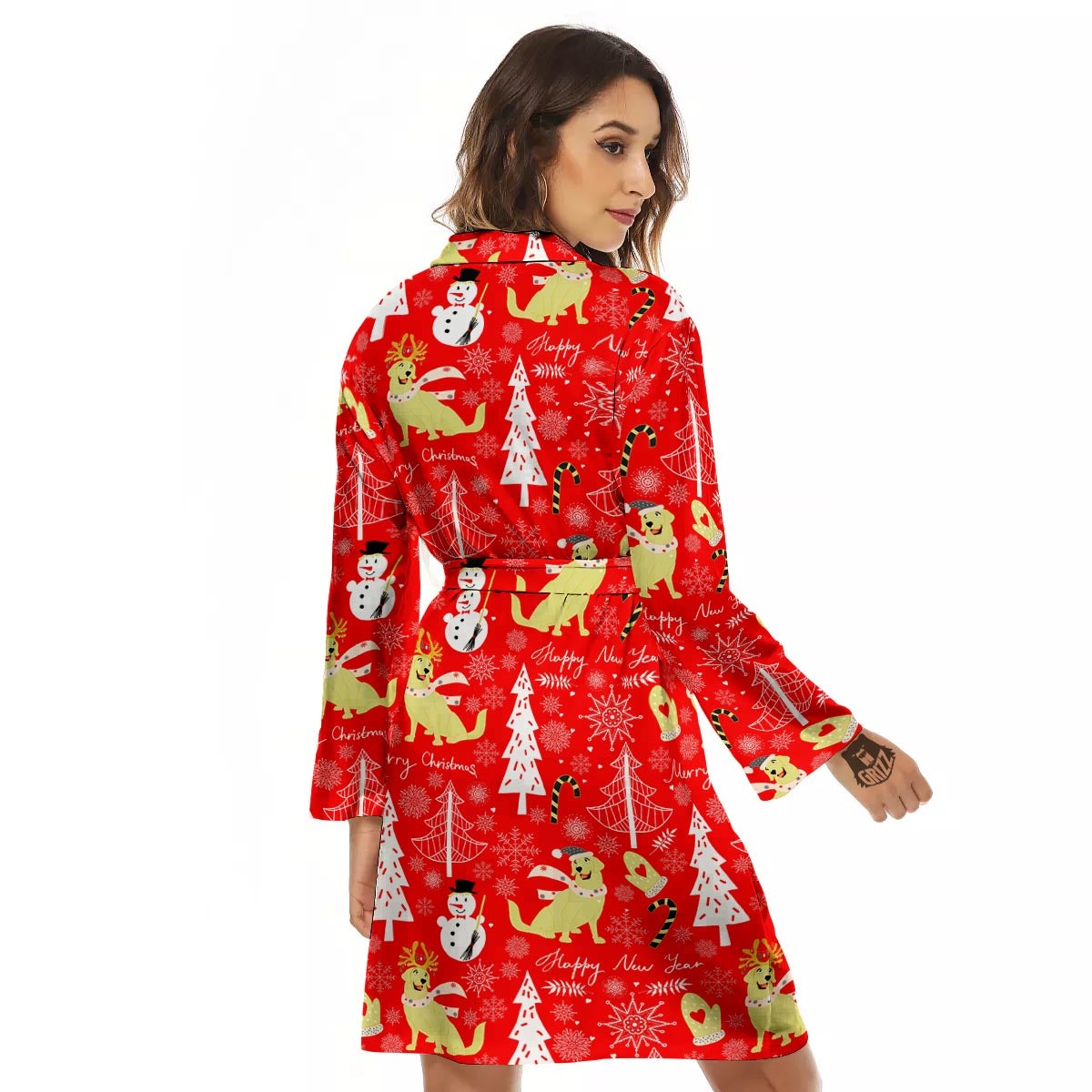 Labrador Retriever Snowman Print Pattern Women's Robe-grizzshop