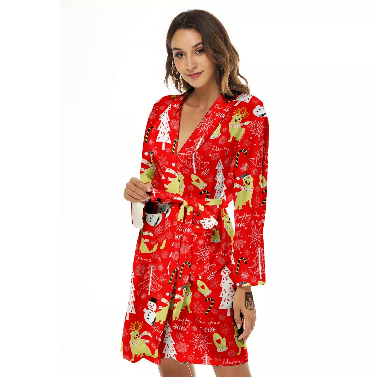 Labrador Retriever Snowman Print Pattern Women's Robe-grizzshop