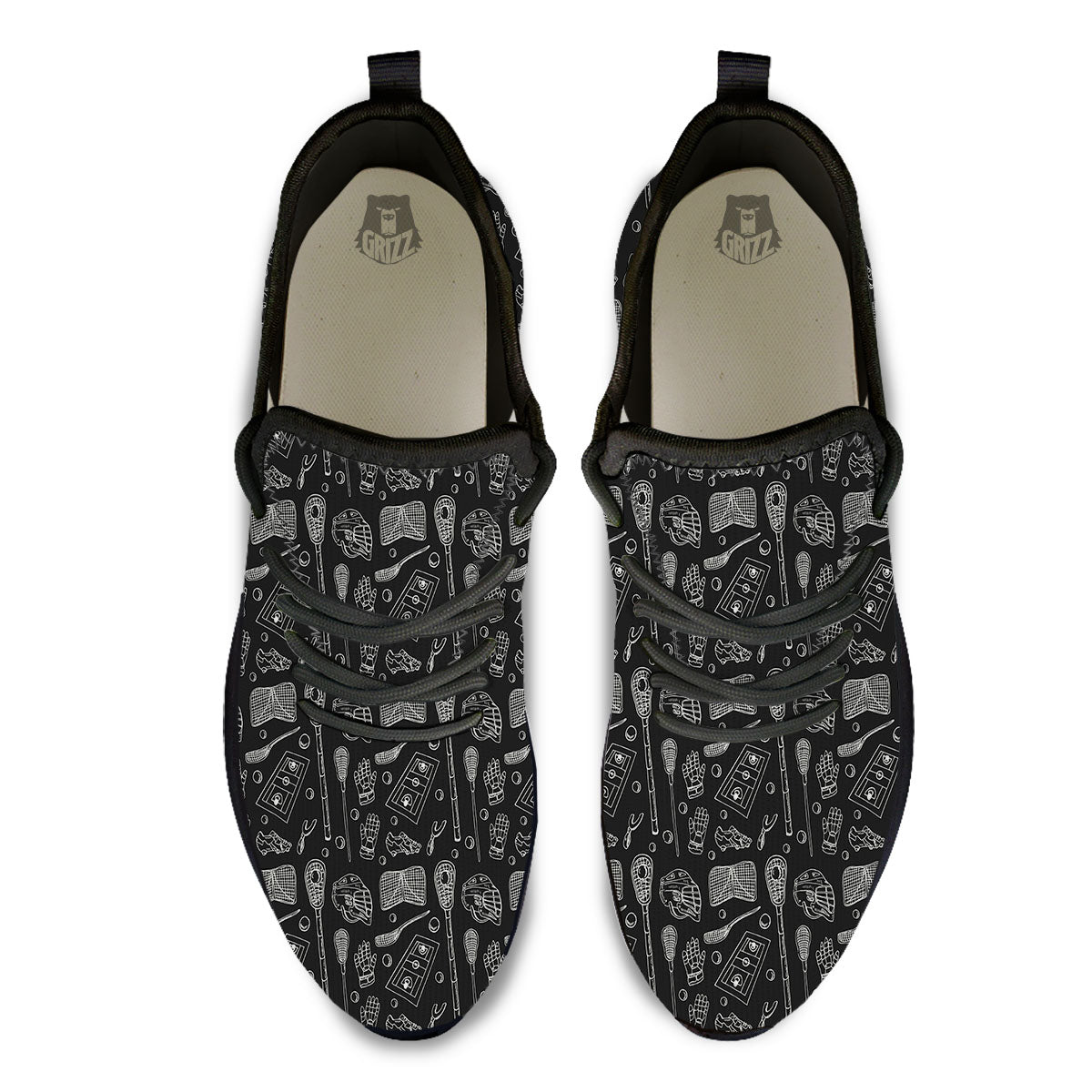 Lacrosse Doodle Print Pattern Black Athletic Shoes-grizzshop