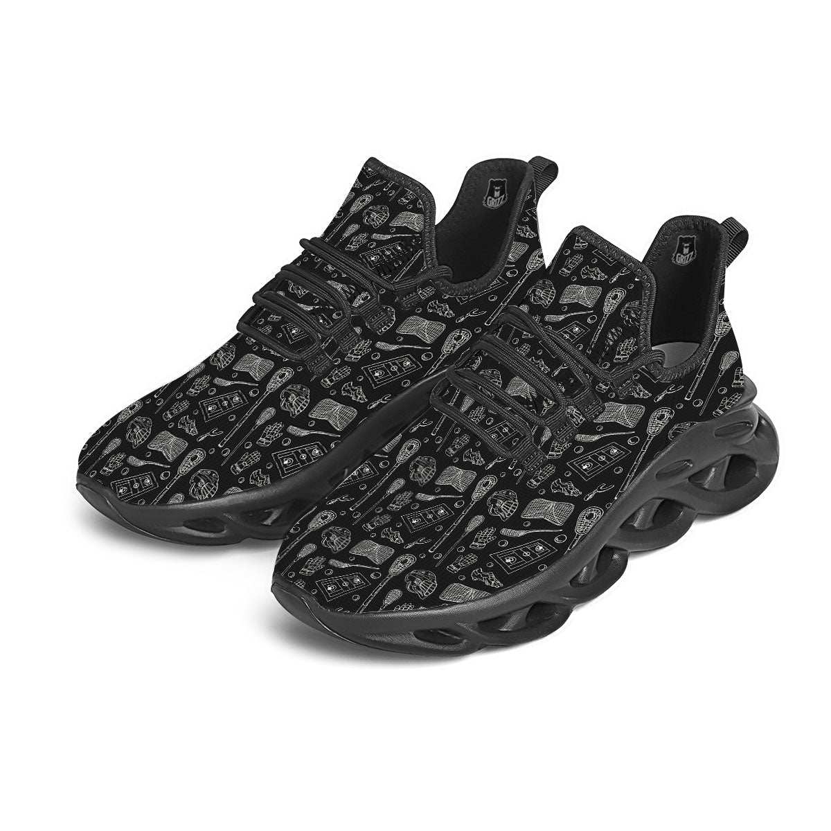 Lacrosse Doodle Print Pattern Black Running Shoes-grizzshop