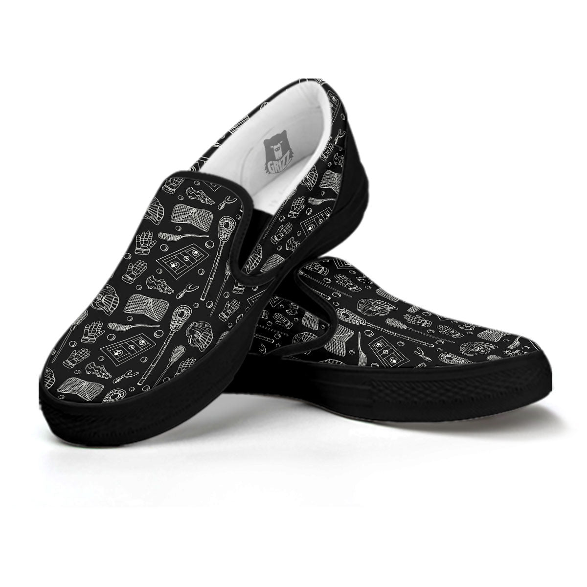 Lacrosse Doodle Print Pattern Black Slip On Shoes-grizzshop