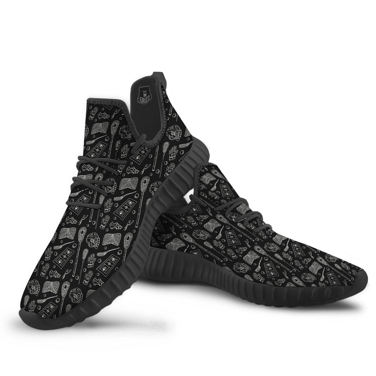 Lacrosse Doodle Print Pattern Black Walking Shoes-grizzshop
