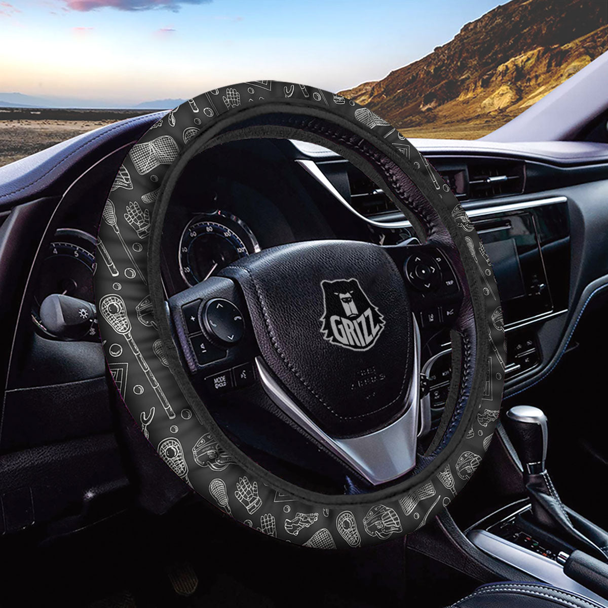 Lacrosse Doodle Print Pattern Car Steering Wheel Cover-grizzshop