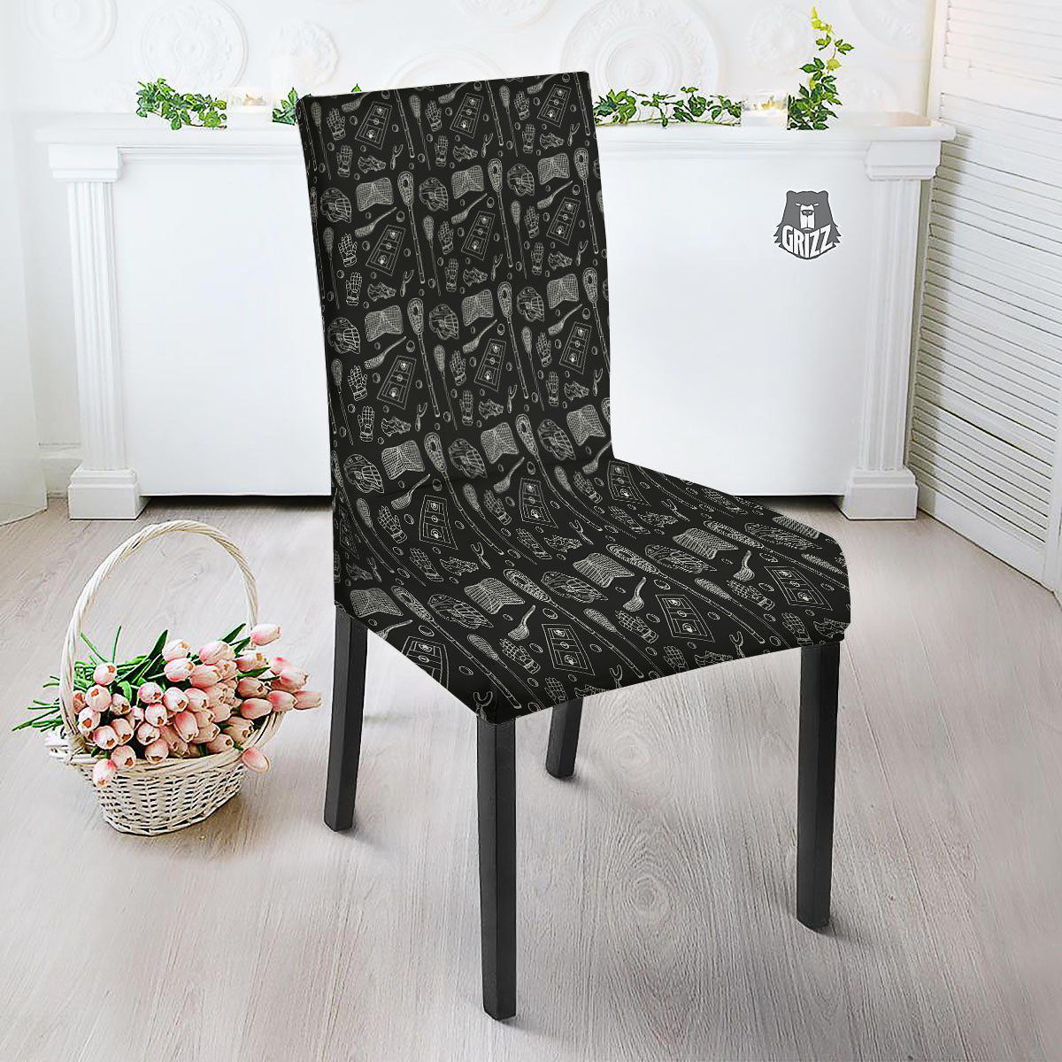 Lacrosse Doodle Print Pattern Dining Chair Slipcover-grizzshop