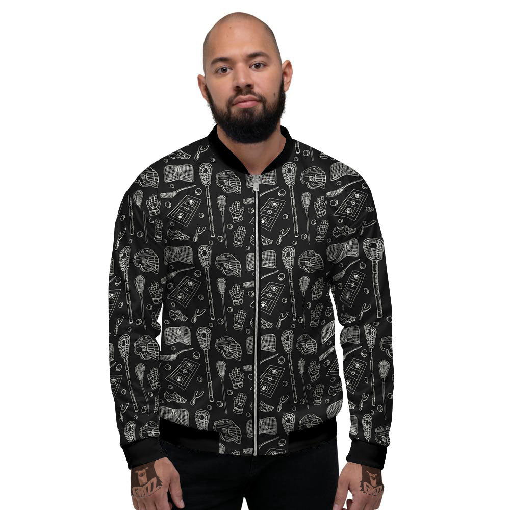 Lacrosse Doodle Print Pattern Men's Bomber Jacket-grizzshop