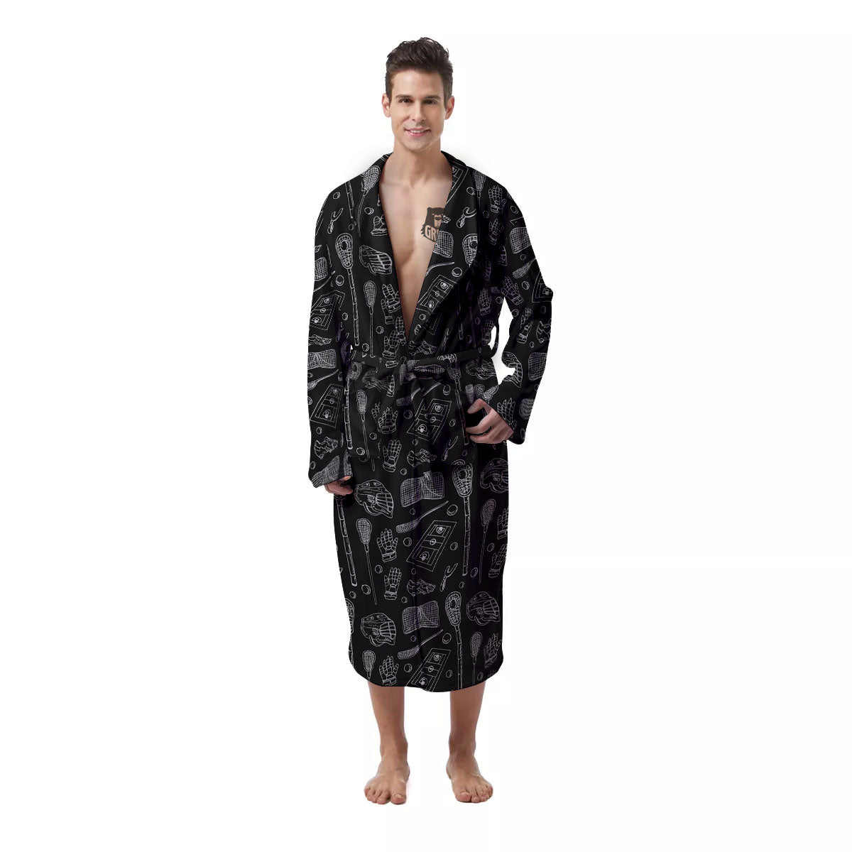 Lacrosse Doodle Print Pattern Men's Robe-grizzshop