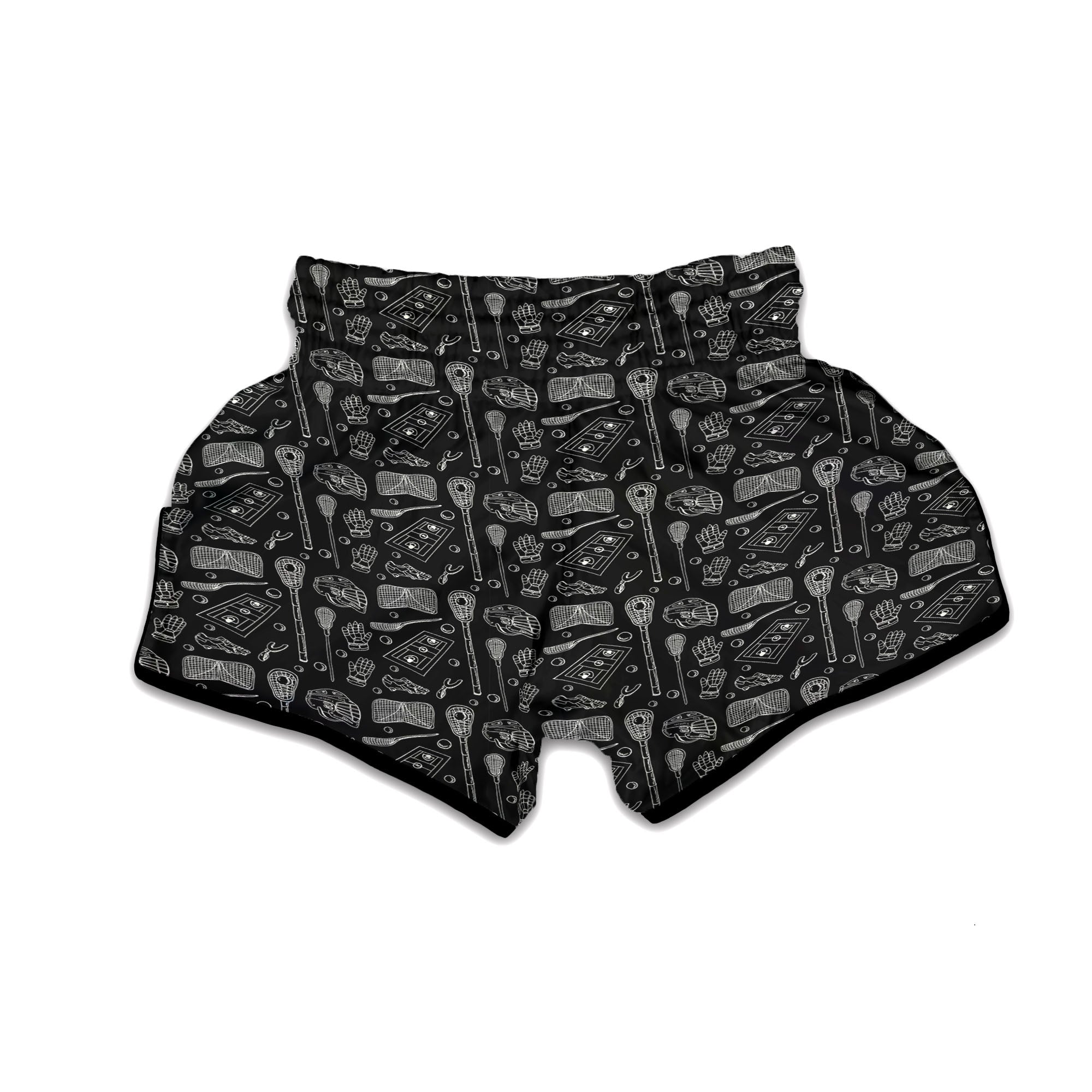 Lacrosse Doodle Print Pattern Muay Thai Boxing Shorts-grizzshop