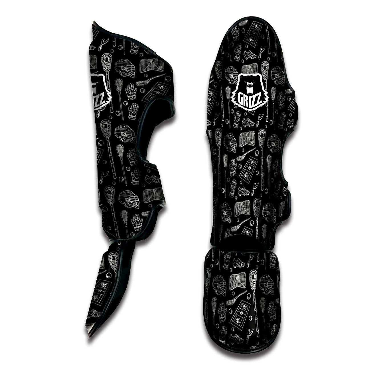 Lacrosse Doodle Print Pattern Muay Thai Shin Guards-grizzshop