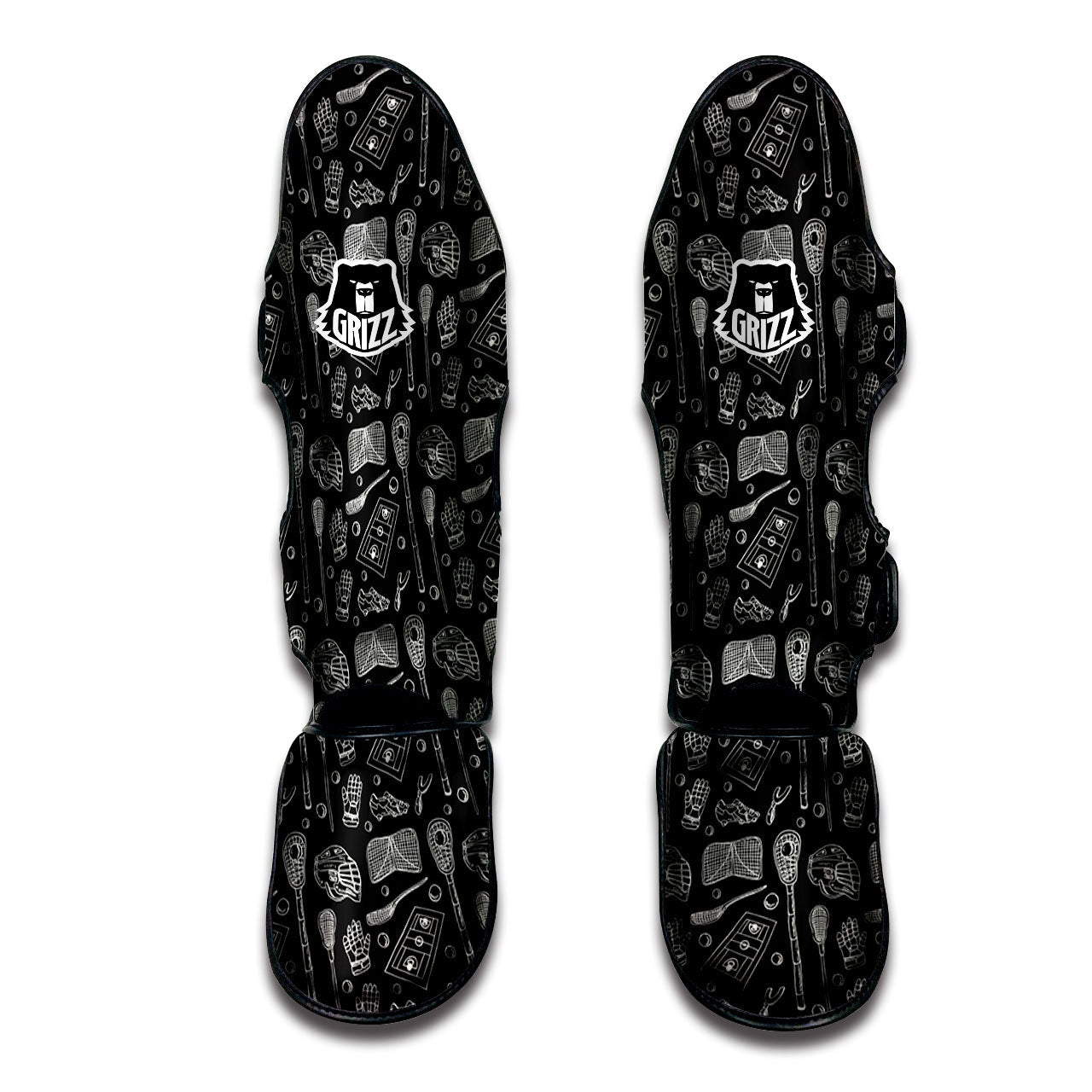 Lacrosse Doodle Print Pattern Muay Thai Shin Guards-grizzshop