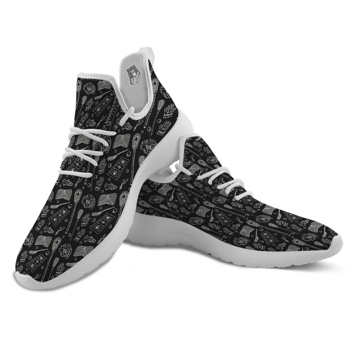 Lacrosse Doodle Print Pattern White Athletic Shoes-grizzshop