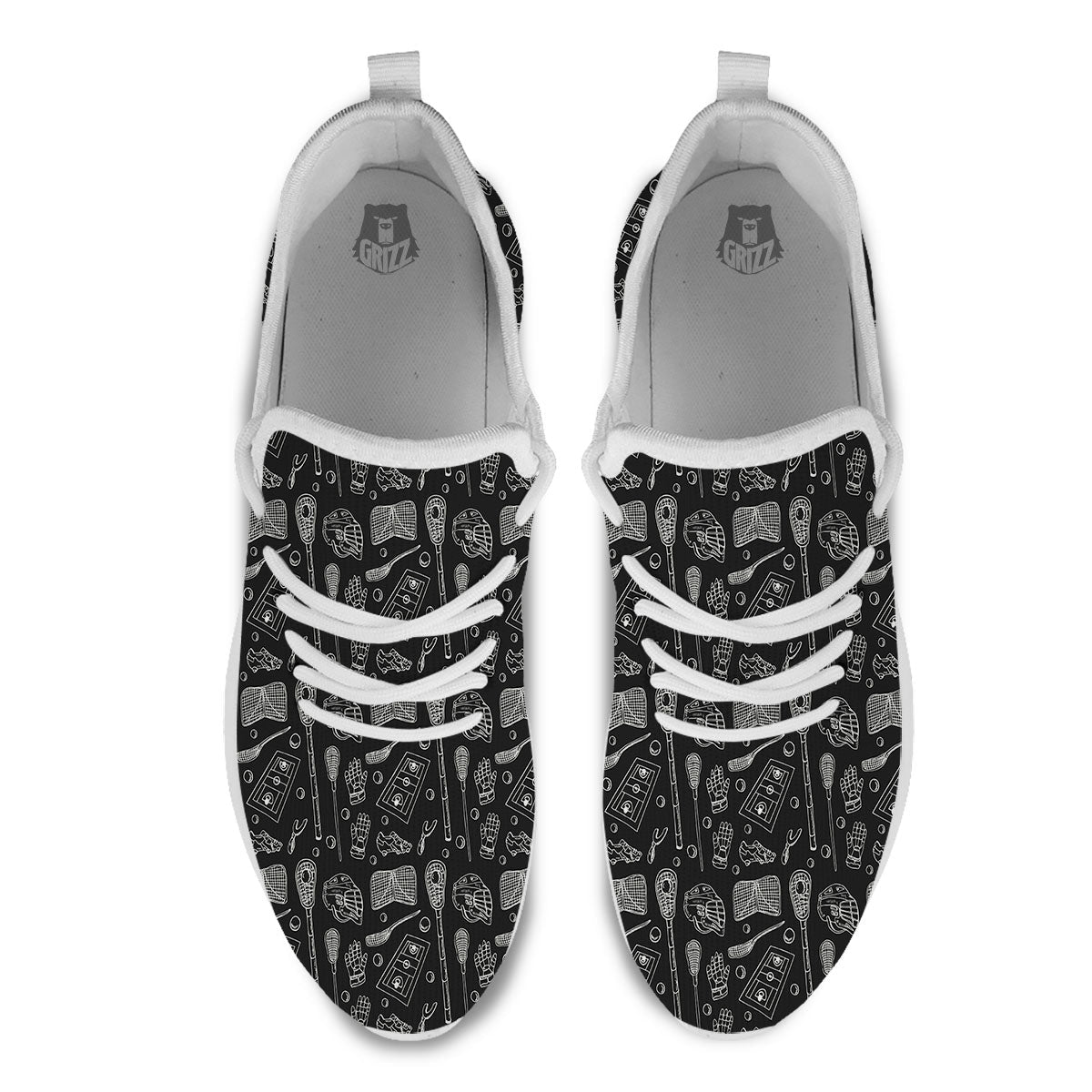 Lacrosse Doodle Print Pattern White Athletic Shoes-grizzshop