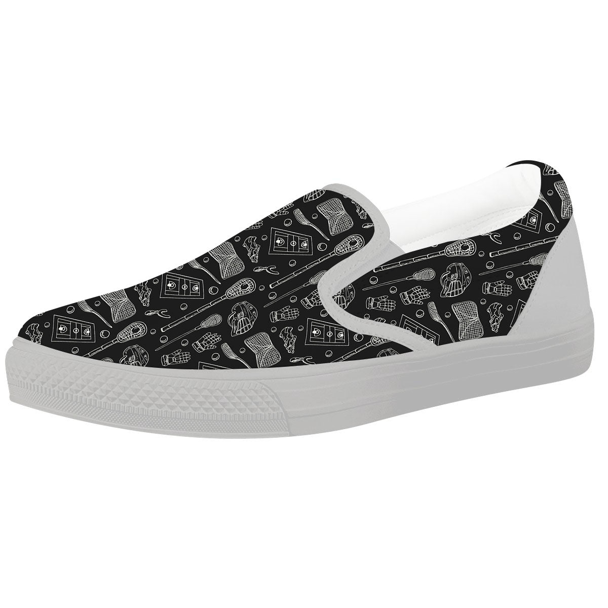 Lacrosse Doodle Print Pattern White Slip On Shoes-grizzshop