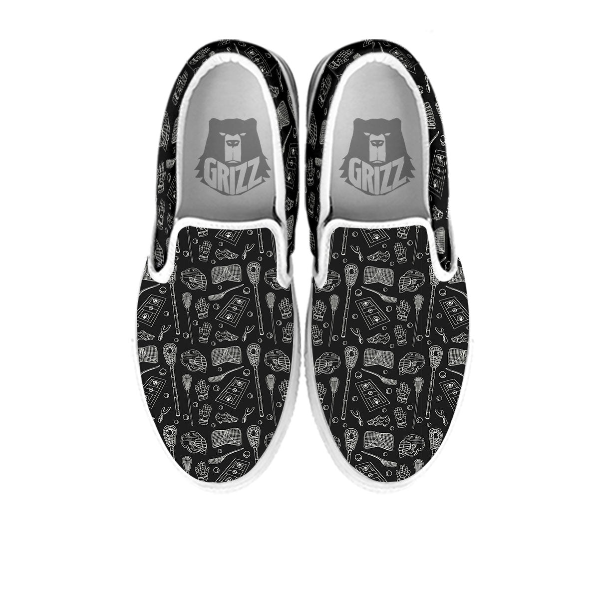 Lacrosse Doodle Print Pattern White Slip On Shoes-grizzshop