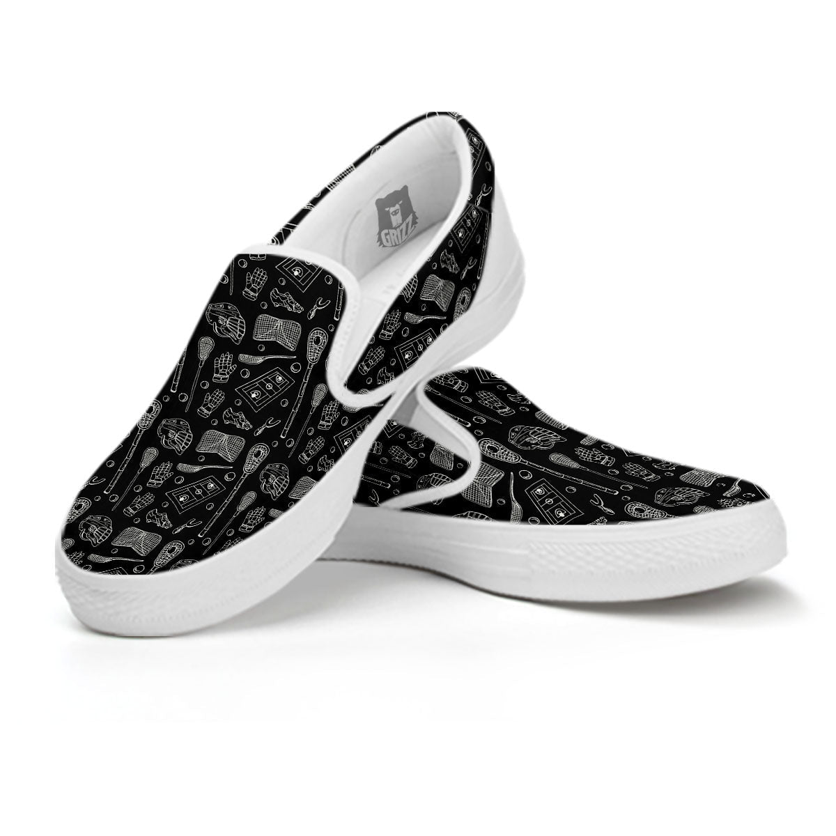 Lacrosse Doodle Print Pattern White Slip On Shoes-grizzshop