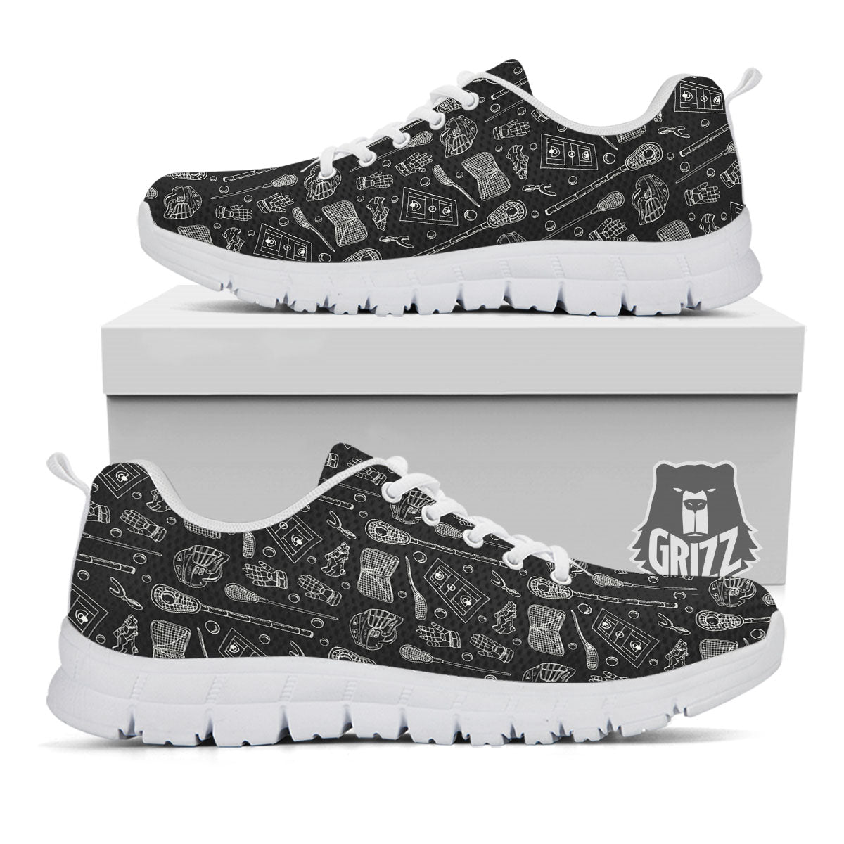 Lacrosse Doodle Print Pattern White Sneaker-grizzshop