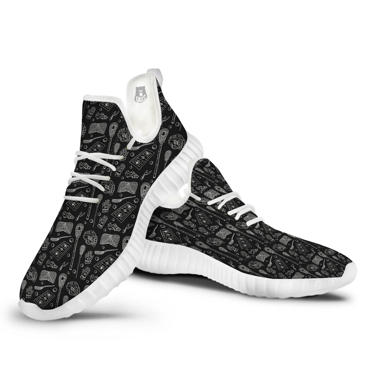 Lacrosse Doodle Print Pattern White Walking Shoes-grizzshop