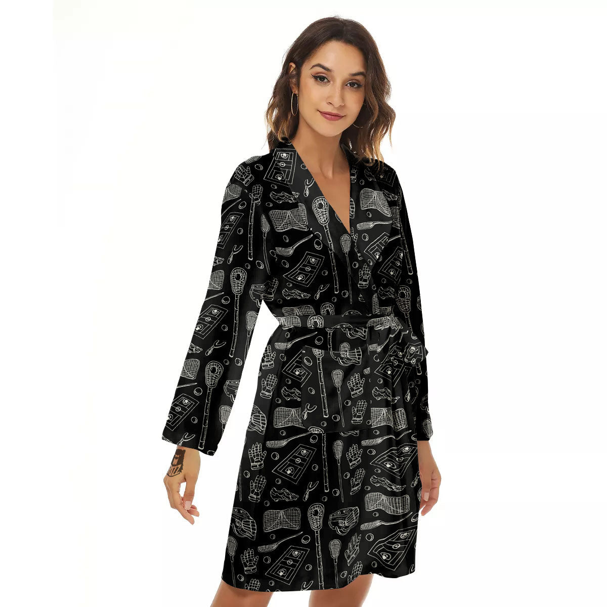 Lacrosse Doodle Print Pattern Women's Robe-grizzshop
